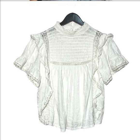 NWT Free People Le Femme Top Ruffle Lace Pleat Tee - Picture 4 of 9